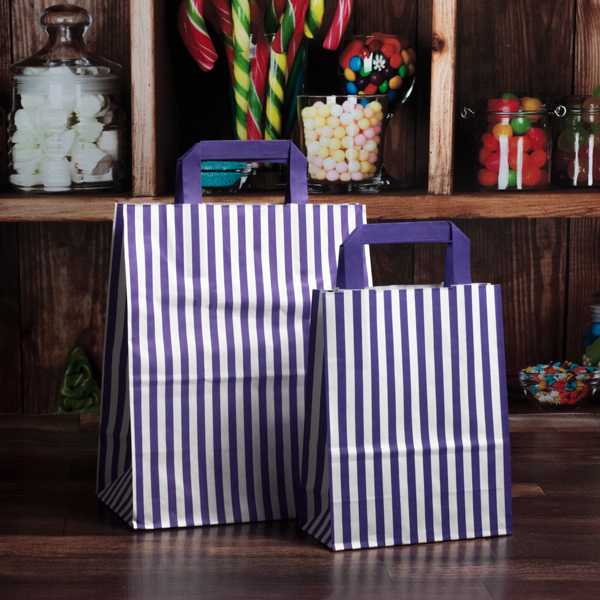 Purple Striped 180mm Paper Carrier Bags In Packs Of 50 Bags From Stock At Midpac Packaging 0700